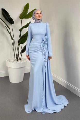 Ornella Yandan Tokalı Özel Tasarım Balık Abiye Bebe Mavisi