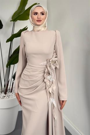 Ornella Yandan Tokalı Özel Tasarım Balık Abiye Taş