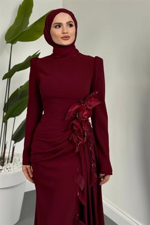Ornella Yandan Tokalı Özel Tasarım Balık Abiye Vişne Çürüğü
