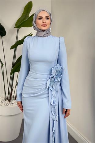 Ornella Yandan Tokalı Özel Tasarım Balık Abiye Bebe Mavisi