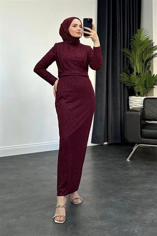 Penelope Simli Abiye Bordo
