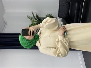 Pera Önü Düğmeli Sweat Elbise Bej