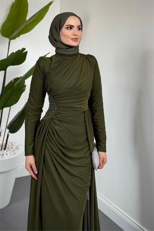 Perlina Yandan İncili Abiye Haki