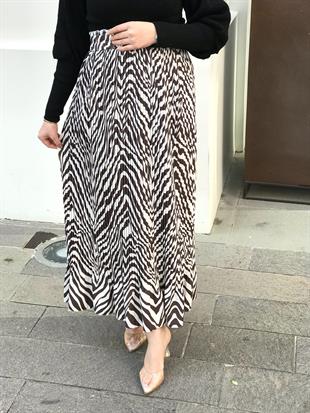 Piliseli Zebra Desen Etek Kahverengi