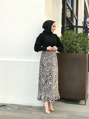 Piliseli Zebra Desen Etek Kahverengi