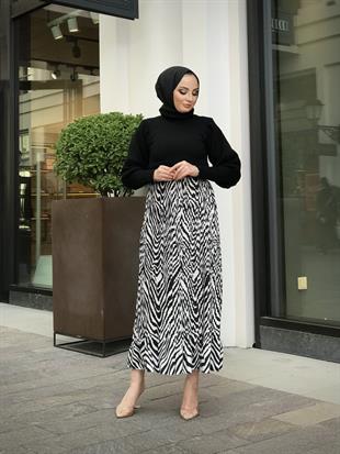 Piliseli Zebra Desen Etek Siyah