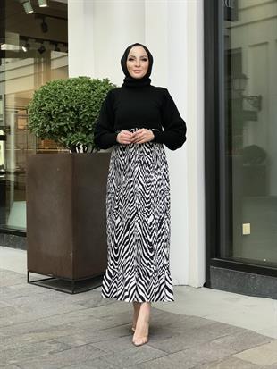 Piliseli Zebra Desen Etek Siyah