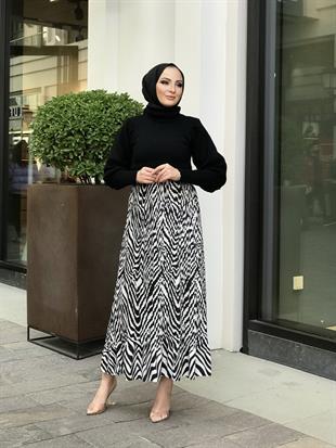 Piliseli Zebra Desen Etek Siyah