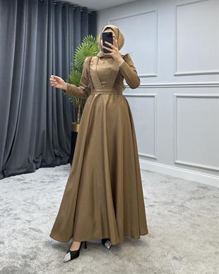 Polina Tesettür Abiye Gold