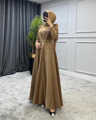 Polina Tesettür Abiye Gold