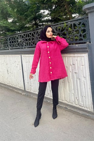 Püsküllü Düğmeli Gömlek Fuşya