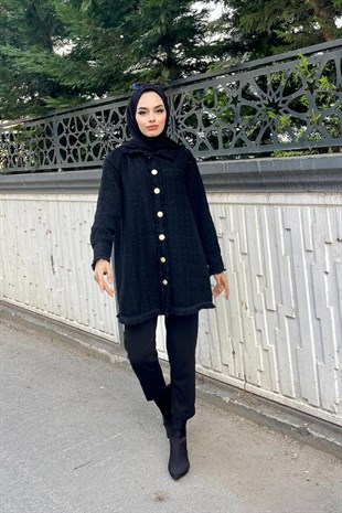 Püsküllü Düğmeli Gömlek Siyah