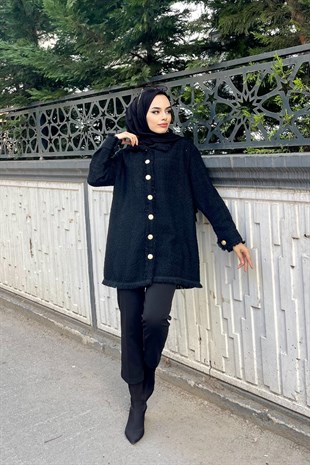 Püsküllü Düğmeli Gömlek Siyah