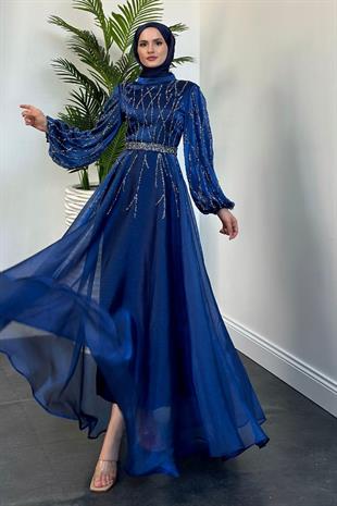 Rabelia Taşlı Abiye Lacivert (KEMERSİZ)