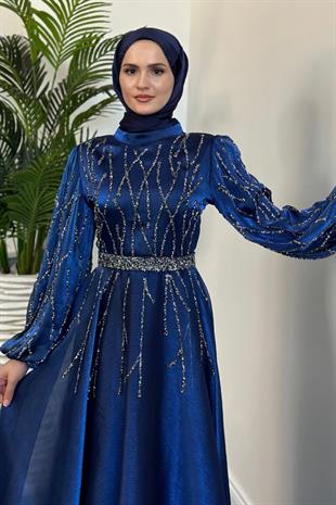 Rabelia Taşlı Abiye Lacivert (KEMERSİZ)