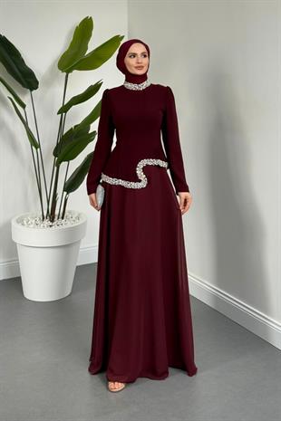 Ravell Boynu Ve Bel Kısmı Taşlı Abiye Vişne Çürüğü