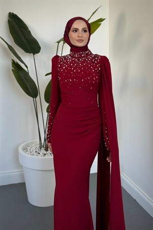 Ravina Pelerinli Balık Abiye Bordo