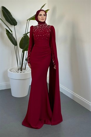 Ravina Pelerinli Balık Abiye Bordo