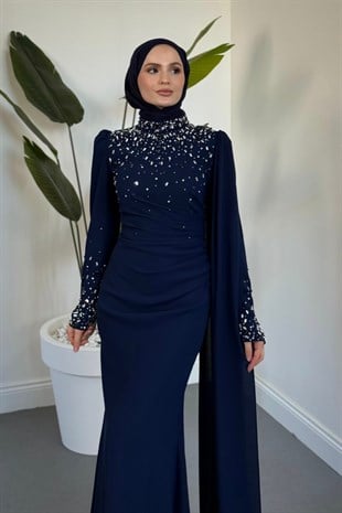 Ravina Pelerinli Balık Abiye Lacivert