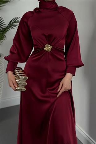 Reneta Seyyar Tokalı Saten Abiye Bordo(TOKASIZ)