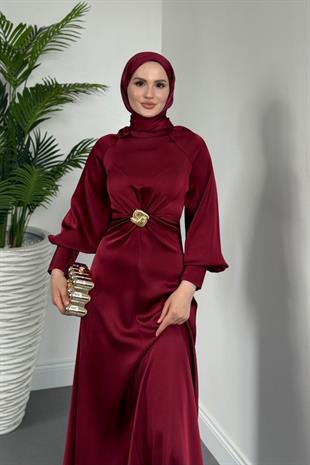 Reneta Seyyar Tokalı Saten Abiye Bordo(TOKASIZ)