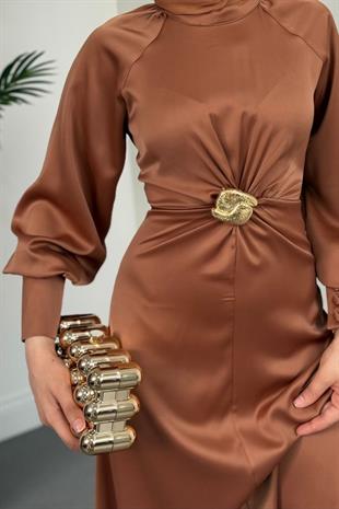 Reneta Seyyar Tokalı Saten Abiye Cappucino(TOKASIZ)