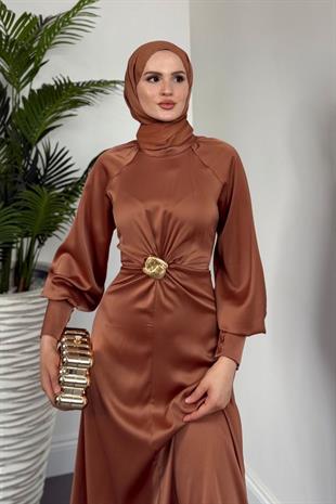 Reneta Seyyar Tokalı Saten Abiye Cappucino(TOKASIZ)