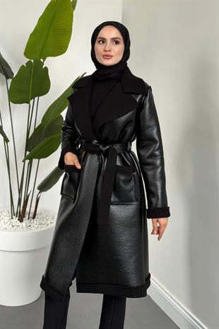 Ribana İçi Kürklü Suni Deri Kaban Siyah