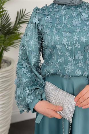 Richard Üç Boyutlu Etek Takım Turkuaz