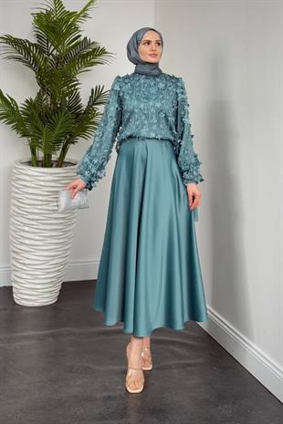 Richard Üç Boyutlu Etek Takım Turkuaz
