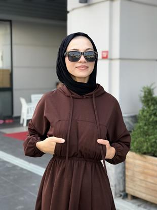 Rio Önü Cepli Elbise Kahverengi