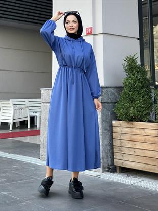 Rio Önü Cepli Elbise Mavi