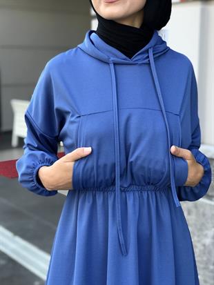 Rio Önü Cepli Elbise Mavi