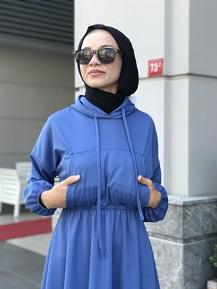 Rio Önü Cepli Elbise Mavi