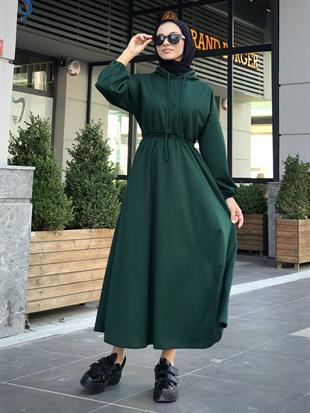 Rio Önü Cepli Elbise Zümrüt