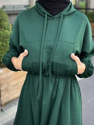 Rio Önü Cepli Elbise Zümrüt