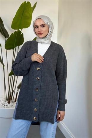 Ritim Yan Arka Kotlu Hırka Gri