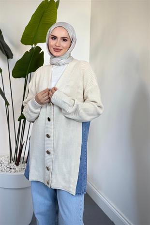 Ritim Yan Arka Kotlu Hırka Krem
