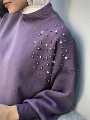 Rosa İncili Triko Takım Mor