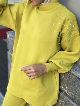 Rosa İncili Triko Takım Sarı