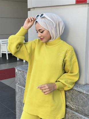 Rosa İncili Triko Takım Sarı