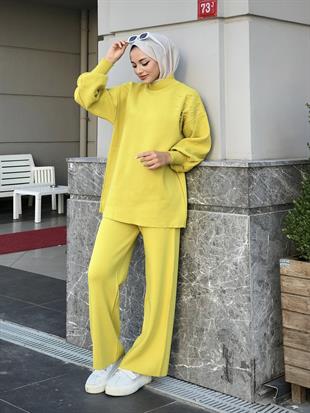 Rosa İncili Triko Takım Sarı