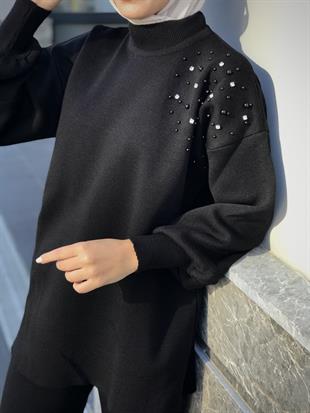 Rosa İncili Triko Takım Siyah