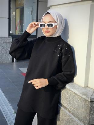 Rosa İncili Triko Takım Siyah