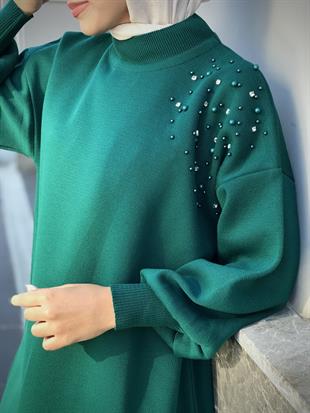 Rosa İncili Triko Takım Zümrüt