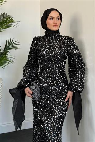 Rosella Pul Payet Kolları Fiyonk Abiye Gri