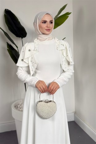Roxana Taşlı Krep Abiye Beyaz