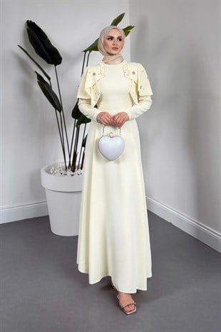Roxana Taşlı Krep Abiye Butter Yellow