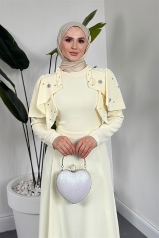 Roxana Taşlı Krep Abiye Butter Yellow