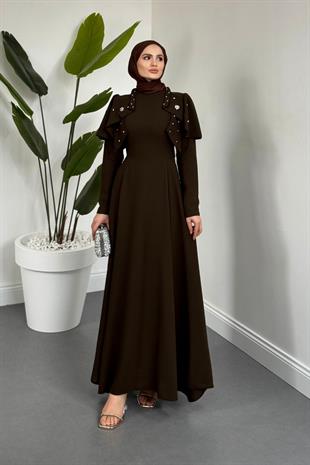 Roxana Taşlı Krep Abiye Kahverengi
